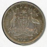 Image 1 for 1928 George V Australian Sixpence Fine