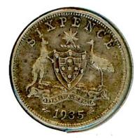 Image 1 for 1935 George V Australian Sixpence - Fine