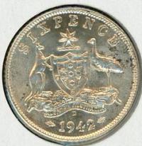 Image 1 for 1942D Australian Sixpence UNC