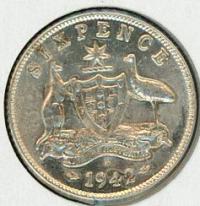 Image 1 for 1942S Australian Sixpence UNC