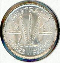 Image 1 for 1943D Australian Threepence UNC