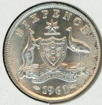 Image 1 for 1961 Australian Sixpence UNC