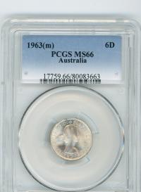 Image 2 for 1963 Australian Sixpence Slabbed PCGS MS66