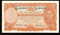 Image 1 for 1942 Ten Shilling Banknote Armitage McFarlane F28 389892 aUNC