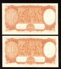 Image 2 for 1952 Consecutive Pair Ten Shilling Banknotes Coombs Wilson B22 715614-15 gEF