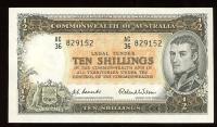 Image 1 for 1954 Coombs-Wilson Ten Shilling Note AC36 829152 aUNC