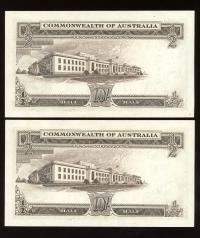 Image 2 for 1954 Consecutive Pair Ten Shilling Banknotes 1st Prefix AC00 056273 - 205674 gEF