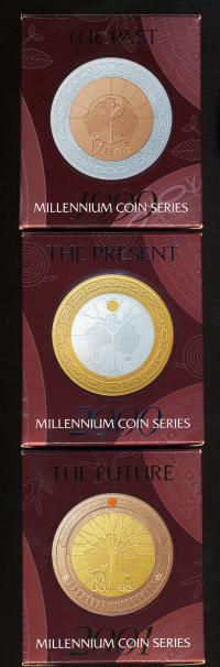 Image 3 for 1999-2001 Millennium 3 Coin Set - Past Present Future Ten Dollar Coins