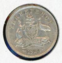 Image 1 for 1924 Australian Threepence - gVF
