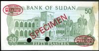 Image 2 for 1970 Sudan Specimen Fifty Piastres BOO 000000 UNC - Glue Marks on Back