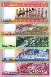 Image 2 for 1974 Swaziland Set of 5 Specimen Notes UNC 1,2,5,10,20
