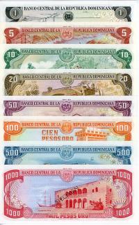 Image 2 for 1978 Dominican Republic Set 8 Specimen Notes UNC 1,5,10,20,50,100,500,1000
