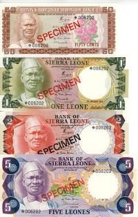 Image 1 for 1978 Sierra Leone Set of 4 Specimen Notes UNC 50,1,2,5