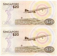 Image 2 for 1979 Singapore Consecutive Pair Twenty Dollar Note UNC A77 039172-73