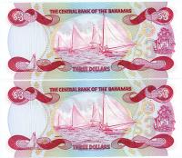 Image 2 for 1984 Bahamas Consecutive Pair Three Dollar Notes UNC  A546856-57