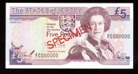Image 1 for 1989 Jersey Five Pound Specimen Banknote UNC