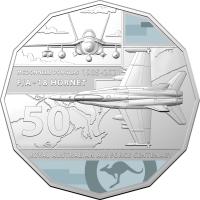 Image 1 for 2021 Centenary of the Air Force - FA18 Hornet Coloured Fifty Cent Coin on Card