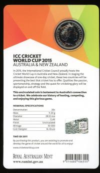 Image 2 for 2015 ICC Cricket World Cup Twenty Cent Coin