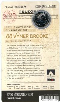 Image 2 for 2017 75th Anniversary of the Sinking of SS Vyner Brooke 20c Coin