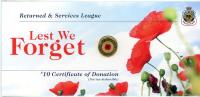 Image 1 for 2012 $2 Coloured Poppy on RSL Card